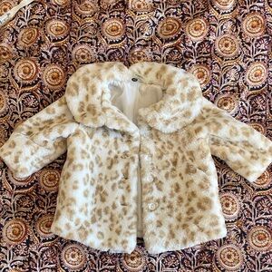 First Impressions Cream Khaki tan Leopard Print Kids Coat faux fur 0-3